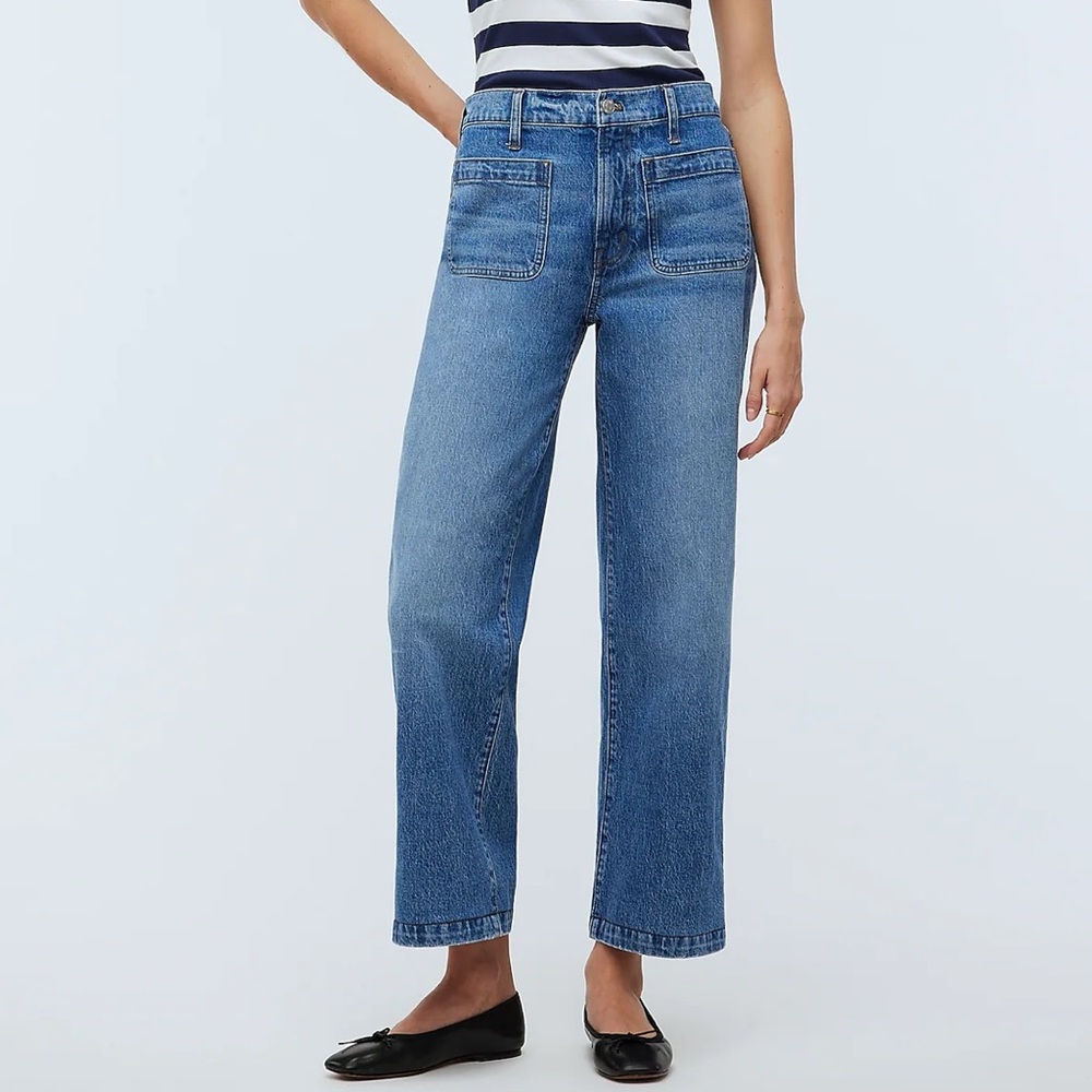 Madewell The Petite Emmett Wide Leg Full Length Jean Patch Pocket Edition Sz 25P